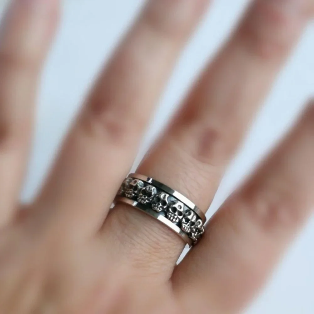Multi Skull Band Spinning Spinner Ring in Sterling Silver size 11 🆕 unisex